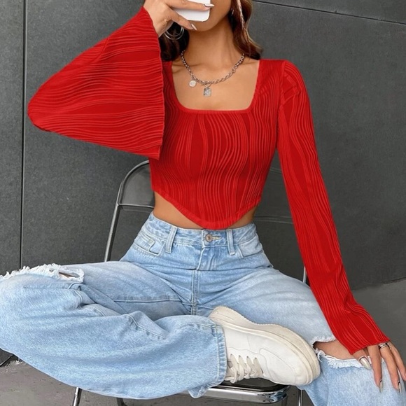 Boho square neck flounce sleeve crop top - Picture 13 of 15